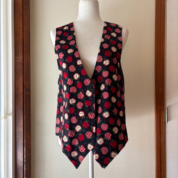 VTG 90s Handmade Reversible Teacher's Vest Fall Leaves Apples Cotton Size L - Picture 11 of 12